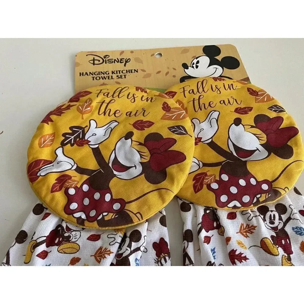 Set Of 2‎ Disney Minnie Mouse Autumn “Fall Is In The Air” Kitchen Hanging Towels